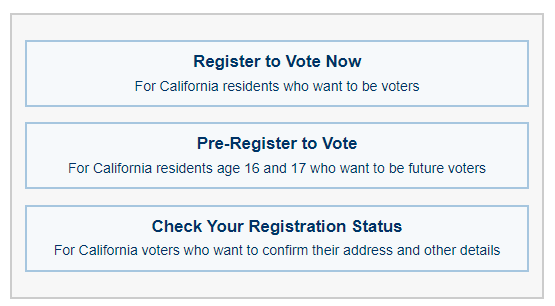 Link showing three options at Voters reg page